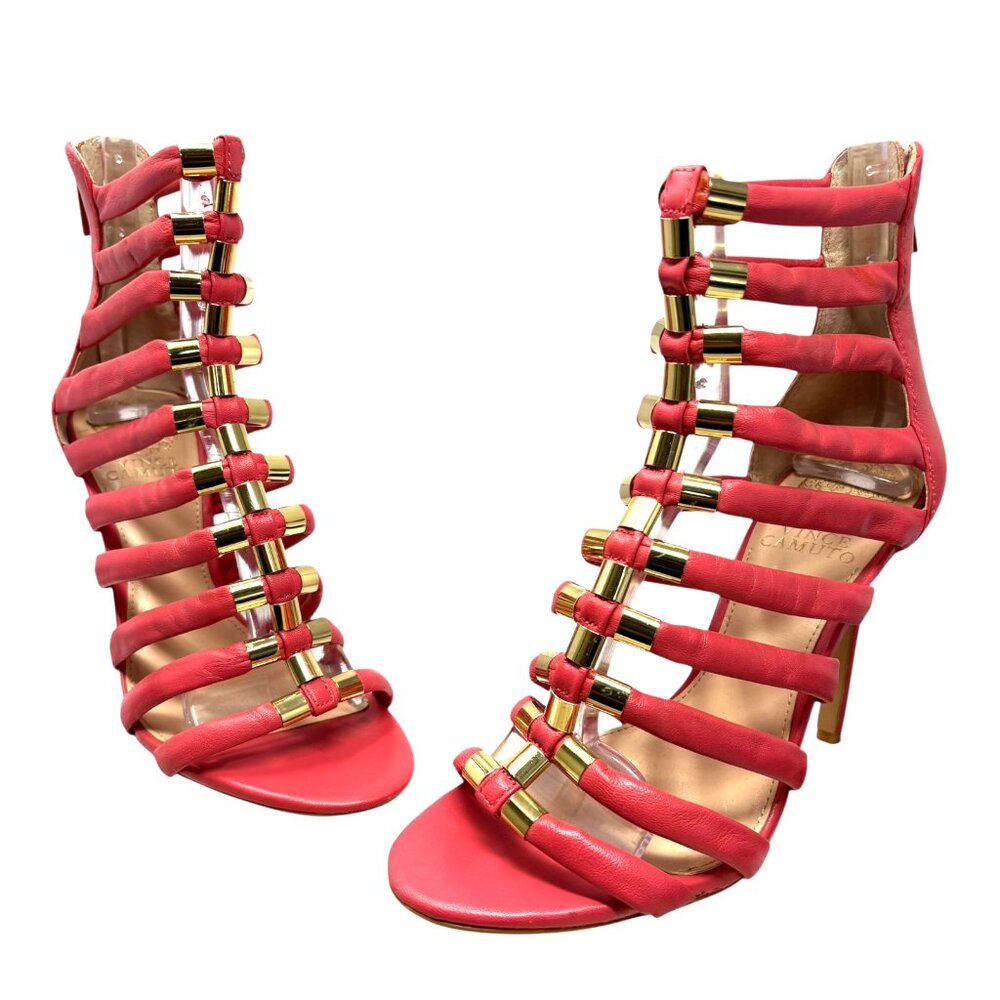 Vince Camuto Troy‎ Pink Leather Gladiator Stiletto Sandals